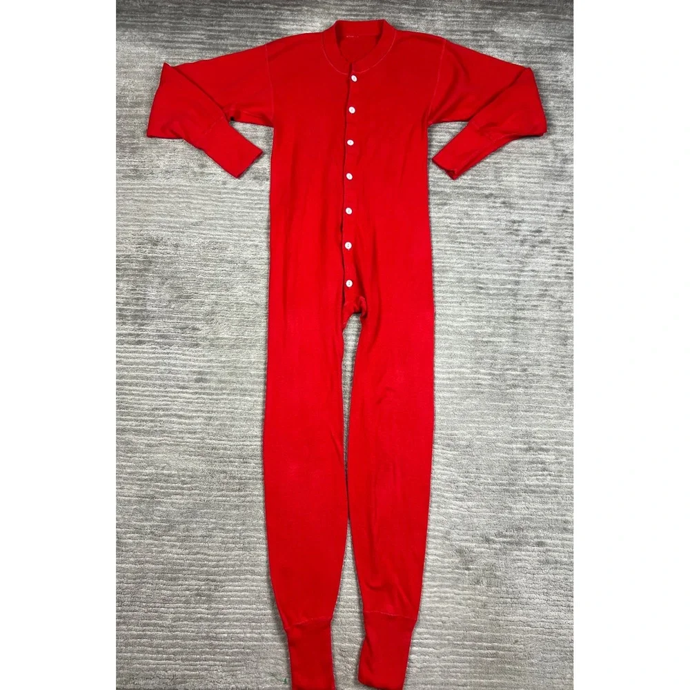 Unbranded Union Suit Mens M Red Thermal Long John One Piece Button Front Flap